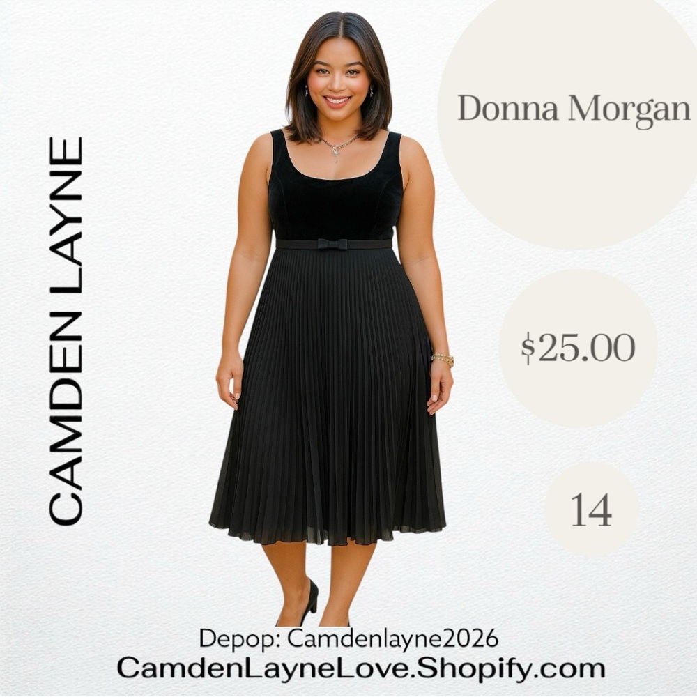 Donna Morgan Elegant Black Pleated Midi Dress - Picture 1 of 6
